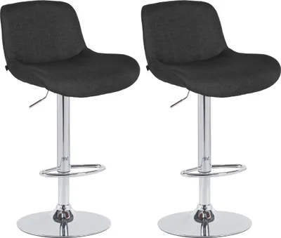 Produktbild von CLP 2er Set Barhocker Solon Chrom höhenverstellbar und drehbar mit Rückenlehne schwarz Material Stoff