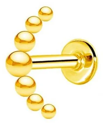 Productafbeelding van DENI helix-piercing met 7 bolletjes, groot, goudkleurig, breedte 13 mm, korte stang, lengte 6
