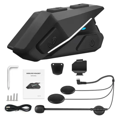 Obrázek produktu pro Náhlavní souprava pro motocyklovou helmu BT5.0 Vodotěsná náhlavní souprava s potlačením šumu Podpora hands-free hovorů s automatickým příjmem hovorů Vestavěné FM rádio
