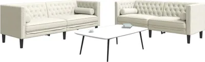 Produktbild von 2-tlg. Chesterfield-Sofa-Set mit Nackenrollen Creme Samt