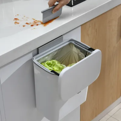Produktbild von Mülleimer Hängend mit Deckel für Küche, Wandmontage Plastik für Büro,Badezimmer Grau
