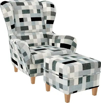 Produktbild von Supellex Sofia Ohrensessel mit Hocker | Design Patchwork grau