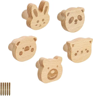 Imagen del producto de Ganchos de madera para colgar ropa, 5 unidades, con motivos de animales, ideales para habitaciones infantiles