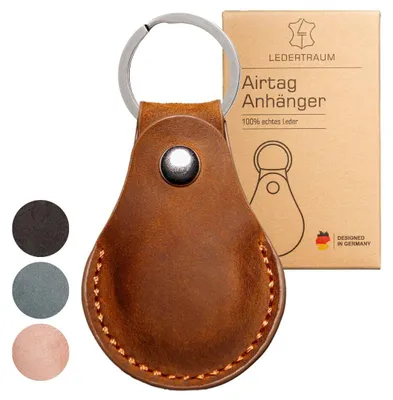 Produktbild von LEDERTRAUM Airtag Anhänger ECHT-Leder in braun, Airtag Schlüsselanhänger aus Leder, Hülle kompatibel mit Apple Airtags (braun)
