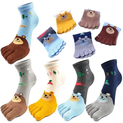 Produktbild von Omgoods – 5 Paar Baumwoll-Kindersocken mit fünf Zehen und niedlichen Tiermotiven