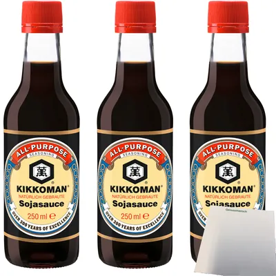 Produktbild von Kikkoman Soja-Sauce 3er Pack (3x250ml Glasflasche) + usy Block