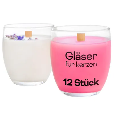 Produktbild von Kerzengläser 225 ml, 12 er Kerzen Gläser leer zum gießen, Teelichtgläser klein 8x7 cm