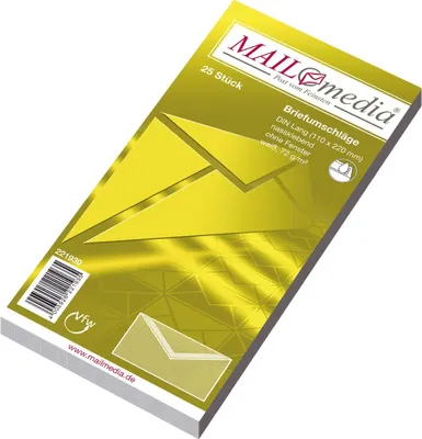 Immagine prodotto di mayer-network 30002376 Buste DIN lunghe (220x110 mm), senza finestra, gommate, 72 g/m², 25 pezzi