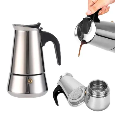 Immagine prodotto di Omgoods - Moka in acciaio inossidabile 201 - Macchina per il caffè - Percolatore - 6 tazze/300 ml - Valvola di sicurezza - Resistente e anticorrosivo