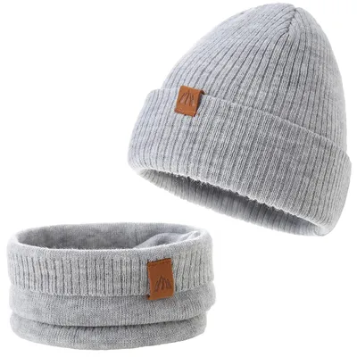 Produktbild von Omgoods – Gestrickte Wintermütze für Jungen mit Schal in Hellgrau