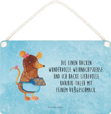Produktbild von Mr. & Mrs. Panda Wandschild Maus Kekse DIN A5 - Eisblau - Geschenk, Weihnachtsbäckerei, Plätzchen, Winter, Weihnachten, wandtafel, holzbild, Holzschild, Schild, Türschild