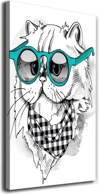 Produktbild von Tulup Leinwandbild® - 70x140cm - Wandkunst - Drucke auf Leinwand - Leinwanddruck - Wohnzimmer Wanddekoration XXL - Wohnung Deko Kunstdrucke - Kinderzimmer - Blau - Katze mit Brille
