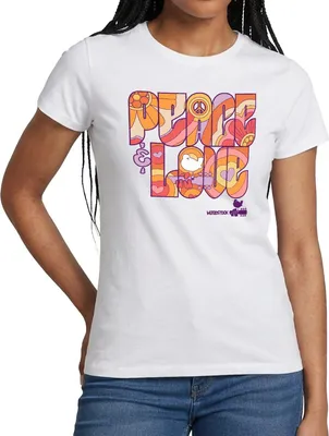 Produktbild von Spreadshirt Woodstock Peace Love Hippie Design Frauen T-Shirt, XL, Weiß