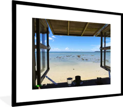 Produktbild von MuchoWow® MuchoWow® Gerahmtes Poster Blick auf den Strand und das Meer 80x60 cm - Poster mit zchwarzem Bilderrahmen - Schlafzimmer-Dekorationen - Fotoposter
