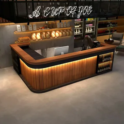Produktbild von Maßanfertigung Bartisch Bar-Tresen Eckbartresen Gastronomie-Theke Restaurant-Bar Empfangstresen Braun 180x60cm【Hutaohei 180 ZJ60】