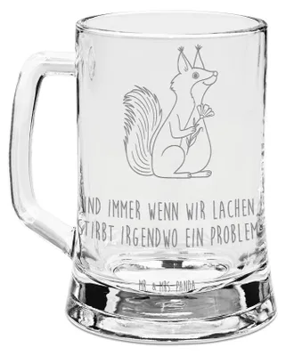 Produktbild von Mr. & Mrs. Panda Krug Eichhörnchen Blume - Transparent - Geschenk, Humpen, Bierkrug Glas, Eichhorn, Lustige Sprüche, glücklich Spruch, Glaskrug, Mit Gravur, Seidel