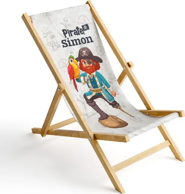 Produktbild von Kinder Holz-Liegestuhl Personalisierbar Klappbar Klappliegestuhl Sonnenliege Strandstuhl Wechselbezug Motiv Pirat [119]