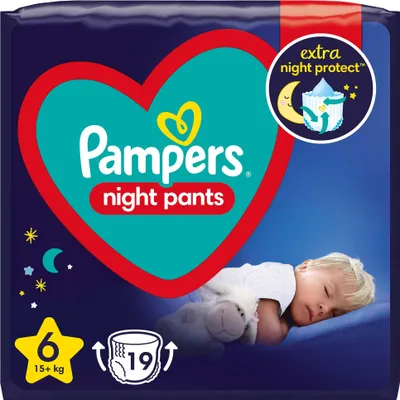 Produktbild von Pampers Night Pants Windeln Größe 6 (15+ kg), 19 Windeln, Nachtwindeln bieten Schutz Die ganze Nacht