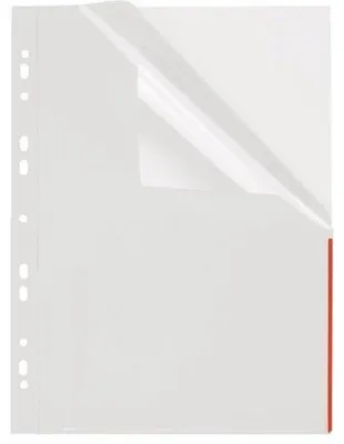 Produktbild von Prospekthülle mit System9-Lochung, PP, A4, farblos, Indexstreifen rot,