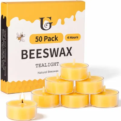 Produktbild von Omgoods – Set mit 50 Bienenwachs-Teelichtern, Brenndauer: 4 Stunden