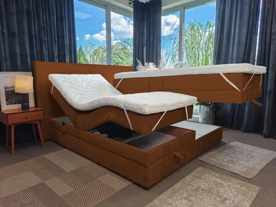 Produktbild von TRADA Elektrish verstellbar Boxspringbett Positano 160x200 mit Bettkasten Taschenfederkern Matratze 9 Zonen Topper Braun