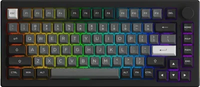 A top-down view of a mechanical keyboard with RGB lighting.