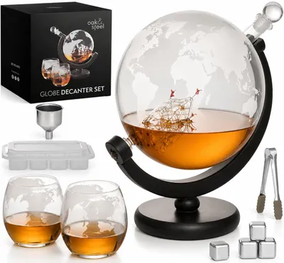 Globe Whisky Karaffe 1500 ml mit 2 Gläsern, 4 Steinen & Zange