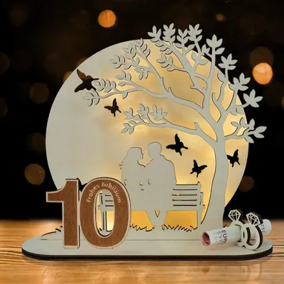 Geldgeschenk zur Rosenhochzeit – Holz mit LED-Lichterkette, romantisch