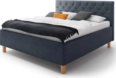 Produktbild von Bett San Marino 180x200cm mit Stauraum Kunstleder - blau/eiche