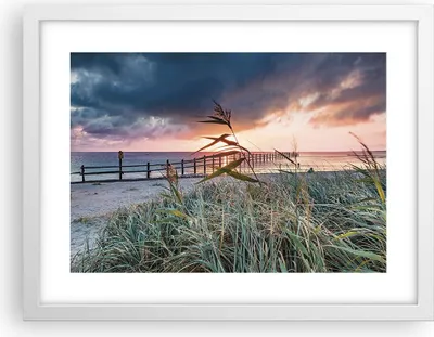 Produktbild von Gerahmtes Poster - Weißer Rahmen - Strand Gras Horizont - 40x30 cm - Wand Bild - Wanddeko - Wandbilder - Kunstposter - Wandposter - Bilderrahmen - Bilder - Kunstdruck - P2WAA40x30-4625