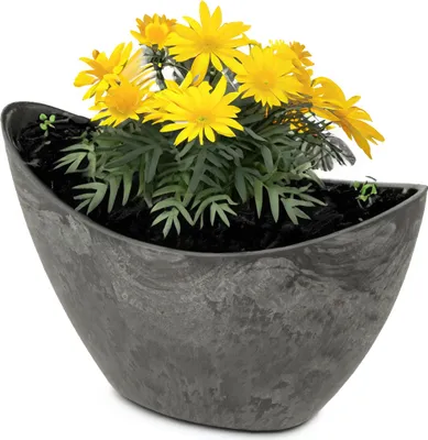 Produktbild von Hohe Pflanzschale oval 24 cm für draussen Dekoschale schwarz
