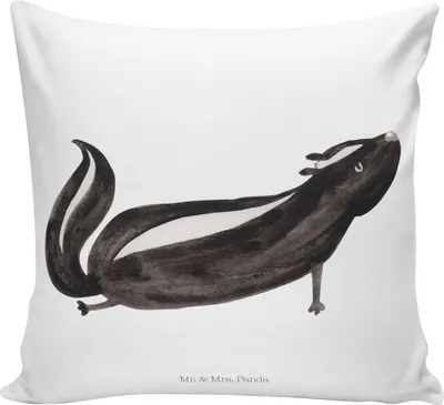 Produktbild von Mr. & Mrs. Panda kissen bedruckt Stinktier Yoga - Weiß - Geschenk, Dekokissen Sofa, Polster, Liebe, Raubtier, Sofakissen 40x40, Namaste, Skunk, Kuschel