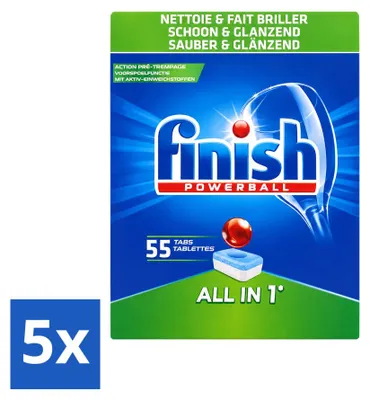Produktbild von 5 x Finish Powerball All in 1 Geschirrspültabs - Sauber & Glanz - Limettenduft - Vorteilspackung - 5 Stücke