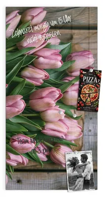 Produktbild von Magnettafel 50x100cm Pinnwand Whiteboard beschreibbar - Rosa Tulpenstrauss