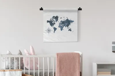 Produktbild von MuchoWow® Wandteppich Wandbehang Weltkarte - Blau - Kompass 60x60 cm Tapisserie Dekoration Wandtuch - Dekorationen - Wand Decke