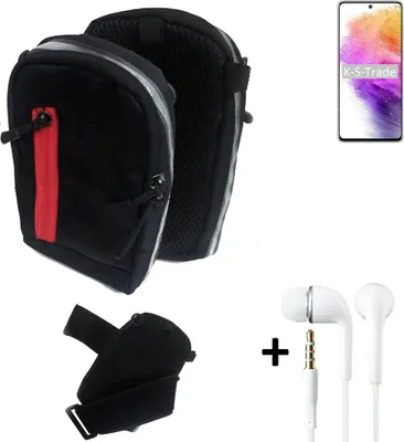 Produktbild von K-S-Trade Outdoor Gürteltasche Holster Umhängetasche + Kopfhörer kompatibel mit Samsung Galaxy A73 5G schwarz Handy Tasche Case travelbag