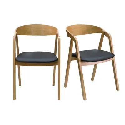 Produktbild von Miliboo - Skandinavische Stühle stapelbar aus hellem Eichenholz und schwarzem Stoff (2er-Set) LOVA