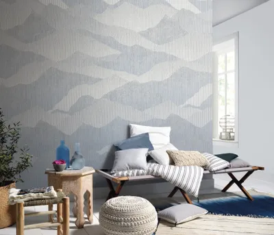 Produktbild von NEWROOM Tapete Vulas Blue Blau Vliestapete - Modern Berge Linien Germany