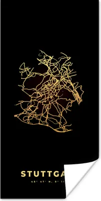 Produktbild von MuchoWow® Poster Stadtplan - Gold - Stuttgart - Karte 75x150 cm - Dekoration für die Wände