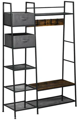 Produktbild von HOMCOM Garderobenständer, Kleiderständer mit Sitzbank, Garderobe, Braun