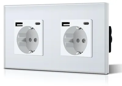 Obrázek produktu pro Dvojitá zásuvka Schuko s USB a Type C, 3 v 1, 157 mm, bílá