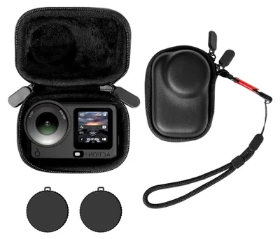 Produktbild von Tragetasche für DJI OSMO Action 6 Zubehör mit 2 Silikon Objektivkappen – Kompakte Hartledertasche mit weichem Innenfutter für Schutz und Ordnung