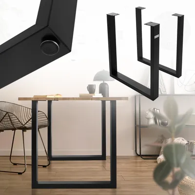 Zdjęcie produktu dla ML-Design zestaw 2 ram stołowych W70xH74 cm w kształcie litery U, metal, czarny, industrialny design, regulowana ochrona podłogi, prowadnice stołowe do projektów DIY