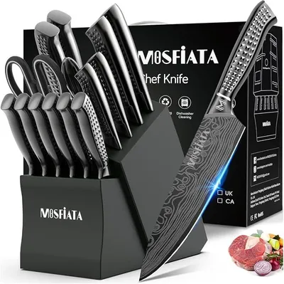Imagen del producto de Bloque de cuchillos con juego de 17 piezas, set de cuchillos de cocina con bloque