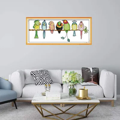 Productafbeelding van Borduurset met voorgedrukt papegaaienmotief, 57x24 cm, knutselset voor meisjes