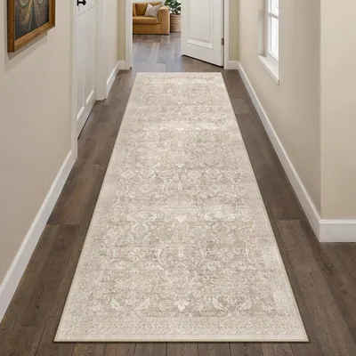Imagen del producto de Omgoods - Alfombra vintage, 60x240 cm, color beige, lavable y antideslizante