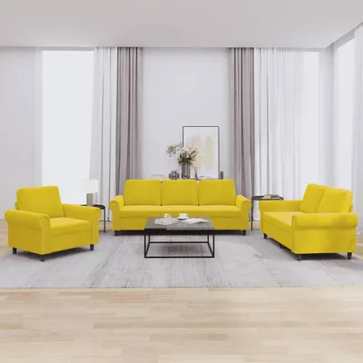 Imagen del producto de vidaXL Juego de 3 sofás con cojines, color amarillo, tapizado en terciopelo