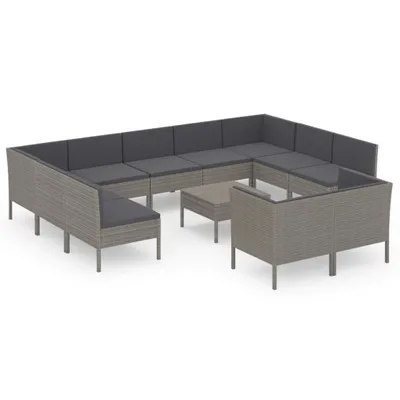 Immagine prodotto di vidaXL Set da giardino lounge da 12 pezzi con cuscini in polyrattan grigio