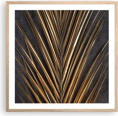 Produktbild von Gerahmtes Poster - Rahmen in heller Eiche - Blatt golden schwarz - 60x60 cm - Wand Bild - Wanddeko - Wandbilder - Kunstposter - Wandposter - Bilderrahmen - Bilder - Kunstdruck - P2NAC60x60-5091