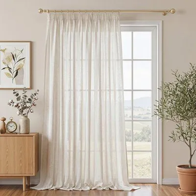 Obrázek produktu pro Poloprůhledné závěsy 245x300 cm – vzhled lnu – s volánovou stuhou – moderní design, vhodné do obývacího pokoje – Luxento